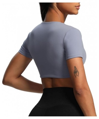 Short Sleeve Crop Tops for Women Sienna Twist Deep V Workout Crop T Shirt Top Lazuli $19.19 Activewear