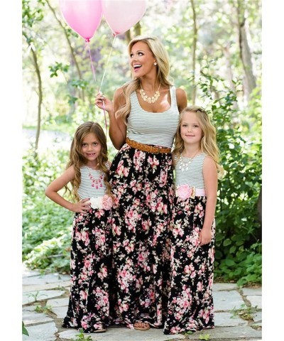 Mommy and Me Floral Dresses Summer Matching Maxi Dress Casual Family Matching Outfits Stripe Flower $11.25 Dresses