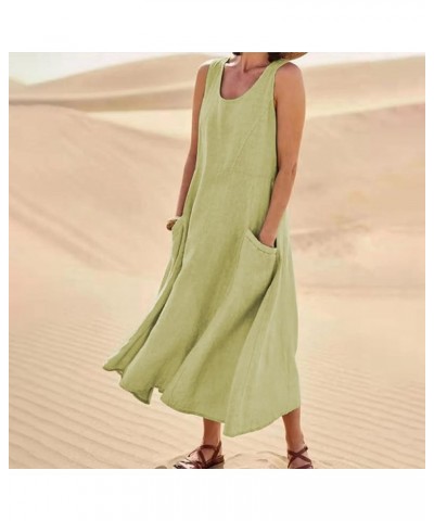 Women's Casual Cocktail Dresses Summer Solid Colour Sleeveless Cotton Linen Pocket Dress Casual Dresses Green $10.33 Dresses