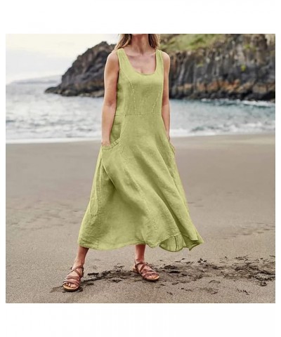 Women's Casual Cocktail Dresses Summer Solid Colour Sleeveless Cotton Linen Pocket Dress Casual Dresses Green $10.33 Dresses