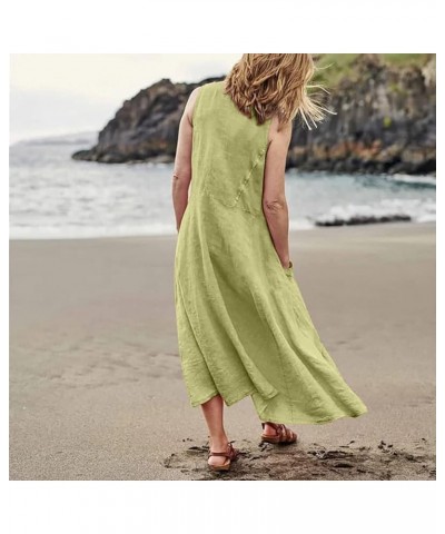 Women's Casual Cocktail Dresses Summer Solid Colour Sleeveless Cotton Linen Pocket Dress Casual Dresses Green $10.33 Dresses