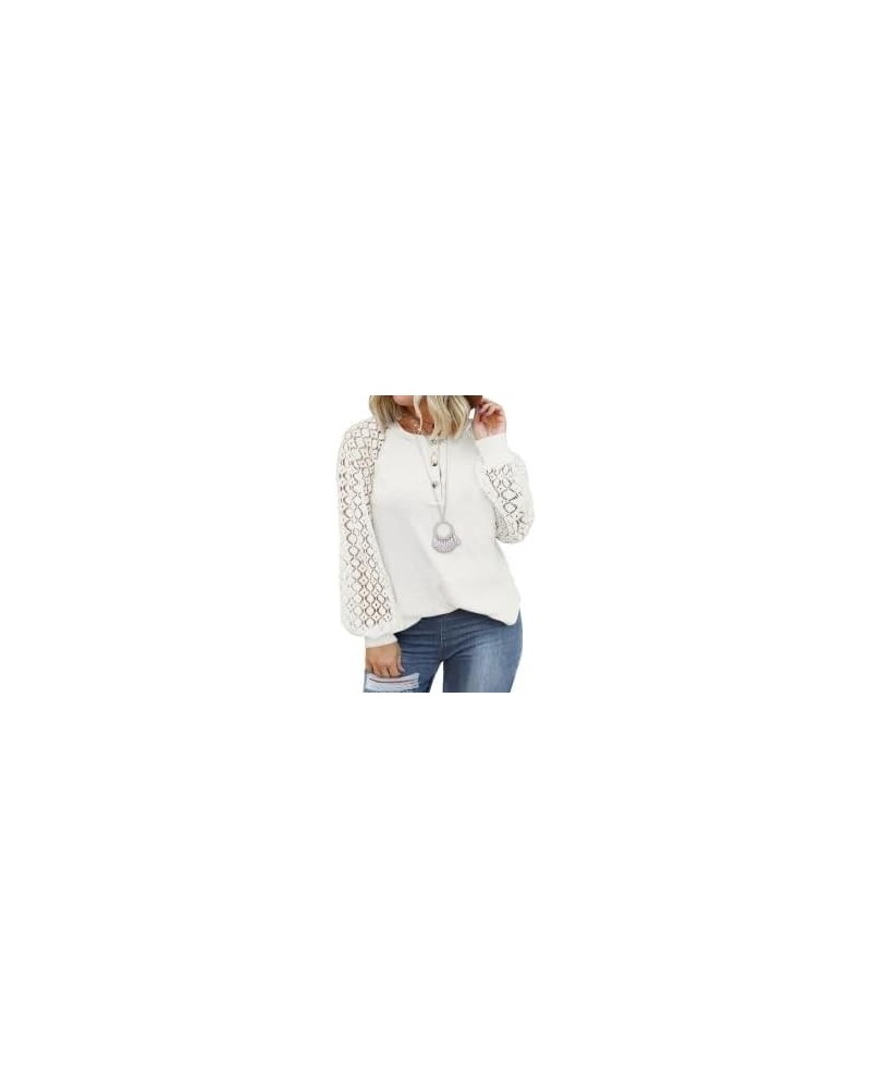 Womens Plus Size Tops Lace Short Long Sleeve V/Crew Neck Casual Loose Blouses T Shirts(1X-5X) Long Sleeve X White $10.25 Blouses