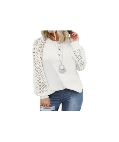 Womens Plus Size Tops Lace Short Long Sleeve V/Crew Neck Casual Loose Blouses T Shirts(1X-5X) Long Sleeve X White $10.25 Blouses