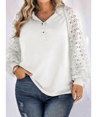 Womens Plus Size Tops Lace Short Long Sleeve V/Crew Neck Casual Loose Blouses T Shirts(1X-5X) Long Sleeve X White $10.25 Blouses