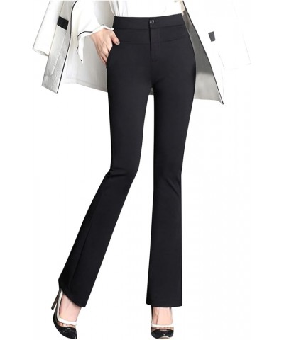 Pants for Women Work Casual High Waist Business Leg Trousers Straight Casual Stretchy Pants Solid Flared Trousers Black $11.1...