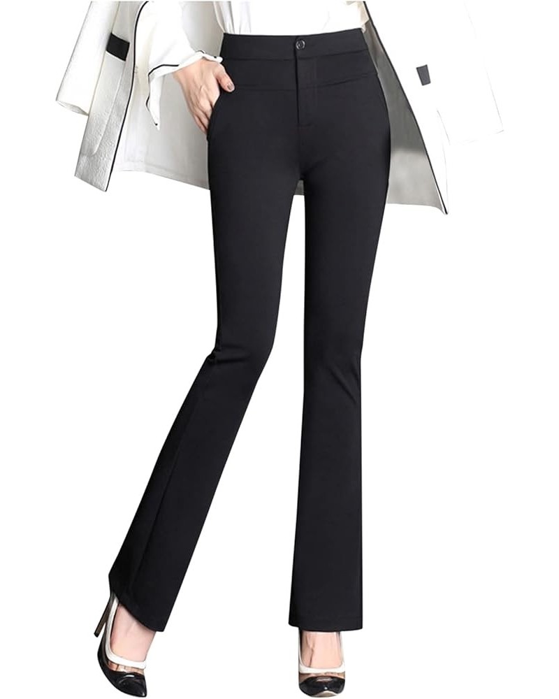 Pants for Women Work Casual High Waist Business Leg Trousers Straight Casual Stretchy Pants Solid Flared Trousers Black $11.1...