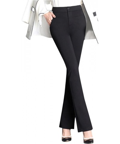 Pants for Women Work Casual High Waist Business Leg Trousers Straight Casual Stretchy Pants Solid Flared Trousers Black $11.1...