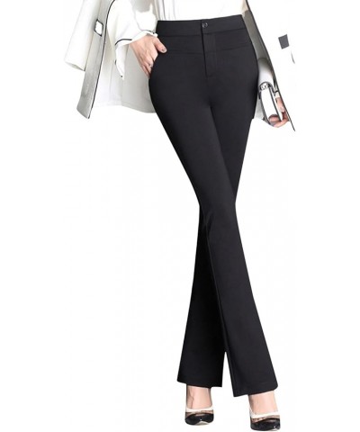 Pants for Women Work Casual High Waist Business Leg Trousers Straight Casual Stretchy Pants Solid Flared Trousers Black $11.1...