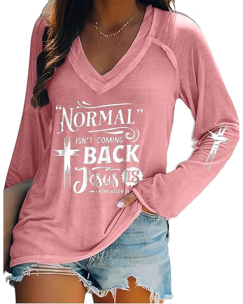 Women's Jesus Shirts Long Sleeve T-Shirts V Neck Tee Tops Christian Casual Jesus Letter Print Shirts Tops Blouse Pink Jesus $...