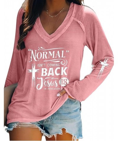 Women's Jesus Shirts Long Sleeve T-Shirts V Neck Tee Tops Christian Casual Jesus Letter Print Shirts Tops Blouse Pink Jesus $...