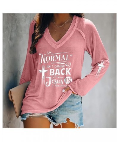 Women's Jesus Shirts Long Sleeve T-Shirts V Neck Tee Tops Christian Casual Jesus Letter Print Shirts Tops Blouse Pink Jesus $...