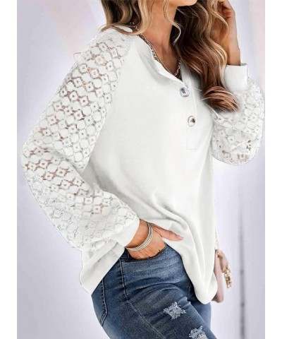 Womens Plus Size Tops Lace Short Long Sleeve V/Crew Neck Casual Loose Blouses T Shirts(1X-5X) Long Sleeve X White $10.25 Blouses