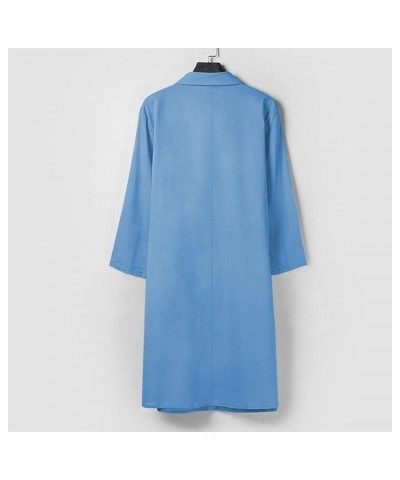 Women's Dresses 2022 and Linen Shirt Dressbutton Down V-Neck Long Sleeve with Pocket Knee Length Dresses Blue $8.88 Dresses