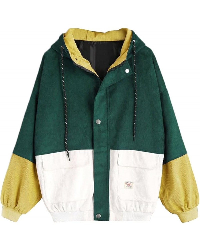 Women's Long Sleeved Corduroy Hooded Coats Casual Loose Sweaters Hoodies for Youth Dark Green $16.79 Hoodies & Sweatshirts