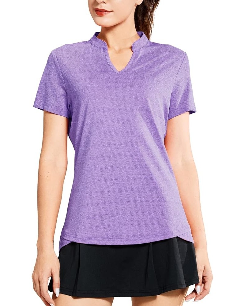 Women's Golf Polo Shirts Collarless UPF 50+ Short Sleeve Tennis Running T-Shirts V-Neck Heather Purple $14.85 Shirts