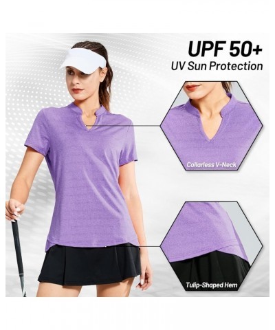 Women's Golf Polo Shirts Collarless UPF 50+ Short Sleeve Tennis Running T-Shirts V-Neck Heather Purple $14.85 Shirts