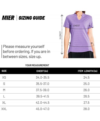 Women's Golf Polo Shirts Collarless UPF 50+ Short Sleeve Tennis Running T-Shirts V-Neck Heather Purple $14.85 Shirts