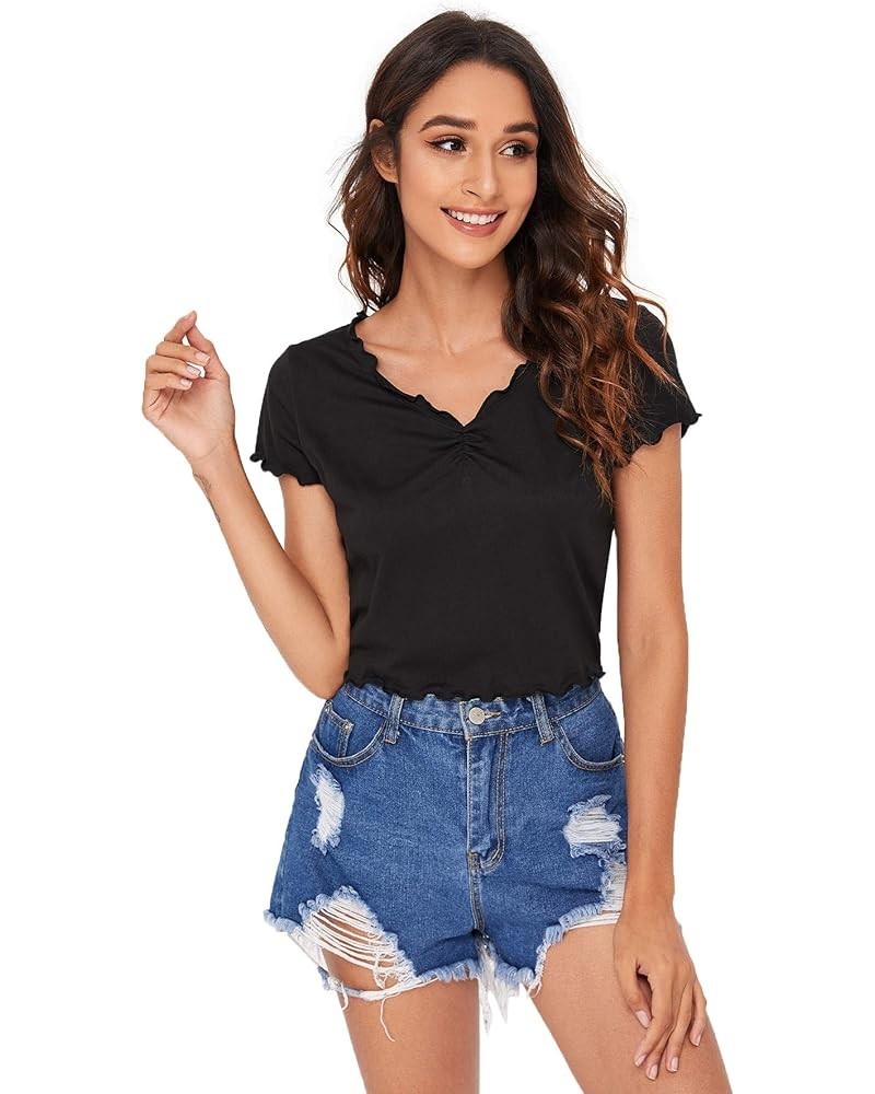 Women's Basic Crop Top Short Sleeve Round Neck Tee T-Shirt Black-5 $10.75 T-Shirts