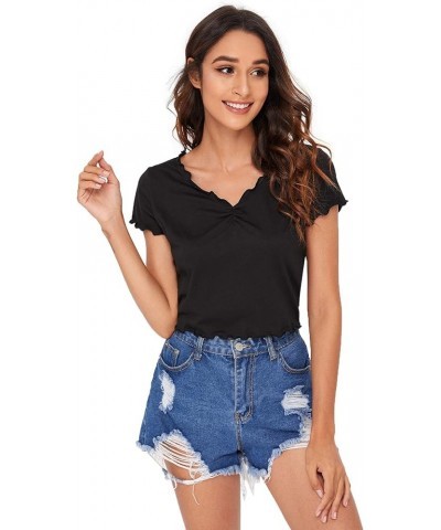 Women's Basic Crop Top Short Sleeve Round Neck Tee T-Shirt Black-5 $10.75 T-Shirts