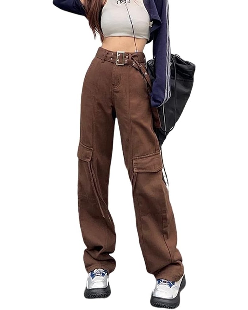 Women's Y2K High Rise Baggy Straight Leg Cargo Pants Streetwear Casual Boyfriend Trousers with Pockets Ocoffee $16.63 Pants