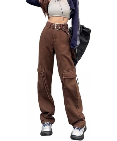 Women's Y2K High Rise Baggy Straight Leg Cargo Pants Streetwear Casual Boyfriend Trousers with Pockets Ocoffee $16.63 Pants