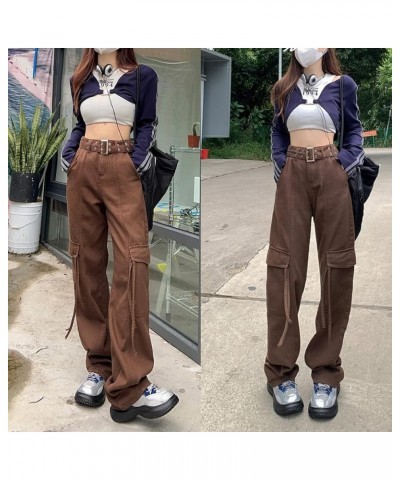 Women's Y2K High Rise Baggy Straight Leg Cargo Pants Streetwear Casual Boyfriend Trousers with Pockets Ocoffee $16.63 Pants