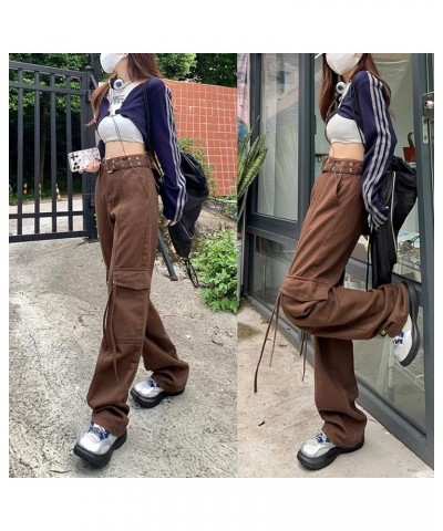 Women's Y2K High Rise Baggy Straight Leg Cargo Pants Streetwear Casual Boyfriend Trousers with Pockets Ocoffee $16.63 Pants