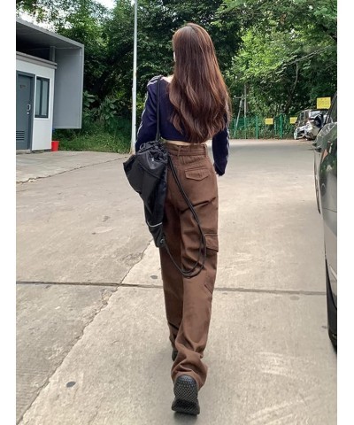 Women's Y2K High Rise Baggy Straight Leg Cargo Pants Streetwear Casual Boyfriend Trousers with Pockets Ocoffee $16.63 Pants