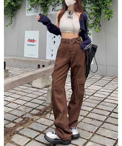 Women's Y2K High Rise Baggy Straight Leg Cargo Pants Streetwear Casual Boyfriend Trousers with Pockets Ocoffee $16.63 Pants