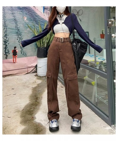 Women's Y2K High Rise Baggy Straight Leg Cargo Pants Streetwear Casual Boyfriend Trousers with Pockets Ocoffee $16.63 Pants