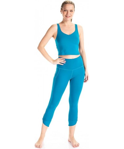 Women's Buttery Soft Capri Length Keyhole Yoga Leggings with Inner Pocket (S-3X) Hawaiian Blue $13.74 Activewear