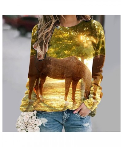 Women 3D Horse Graphic Sweatshirt Vintage Oil Paint Print Distressed T Shirt Classic Crewneck Pullover Casual Long Sleeve Top...