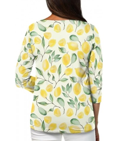 Plus Size Tops for Women 3/4 Sleeve Blouse with Soft Fabric Novelty Tunic Tops for Teen Girls Long Sleeve T-Shirt Lemon Print...