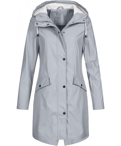 Raincoat for Women Waterproof Long Hooded Trench Coats Zip Up Button Workout Windbreaker Lightweight Travel Jacket 02 Gray $9...