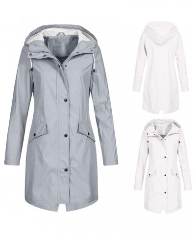 Raincoat for Women Waterproof Long Hooded Trench Coats Zip Up Button Workout Windbreaker Lightweight Travel Jacket 02 Gray $9...