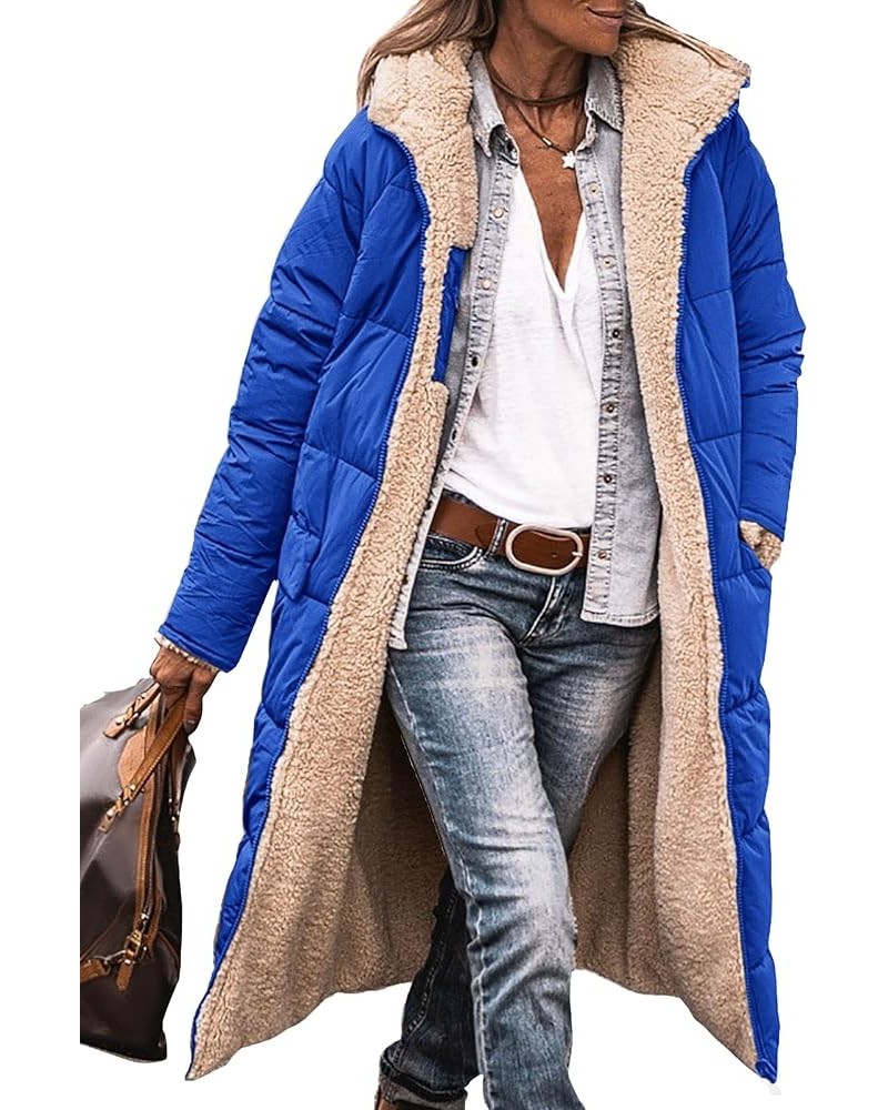 Women's 2024 Winter Fashion Clothes Oversized Shearling Fleece Long Coats Jackets Royal Blue $47.29 Jackets