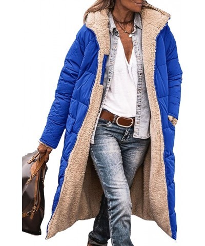 Women's 2024 Winter Fashion Clothes Oversized Shearling Fleece Long Coats Jackets Royal Blue $47.29 Jackets