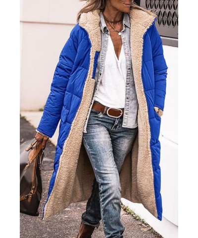 Women's 2024 Winter Fashion Clothes Oversized Shearling Fleece Long Coats Jackets Royal Blue $47.29 Jackets