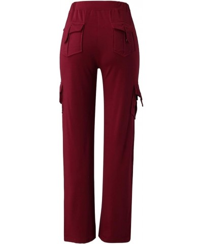 Cargo Pants Women High Waisted Pants Stretchy Wide Leg Bottom Jogger Sweatpants Y2k Streetwear Trousers with Pockets Z1-wine ...