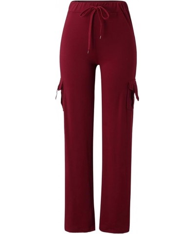 Cargo Pants Women High Waisted Pants Stretchy Wide Leg Bottom Jogger Sweatpants Y2k Streetwear Trousers with Pockets Z1-wine ...