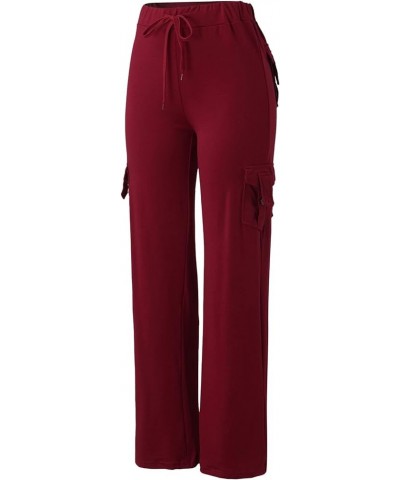 Cargo Pants Women High Waisted Pants Stretchy Wide Leg Bottom Jogger Sweatpants Y2k Streetwear Trousers with Pockets Z1-wine ...