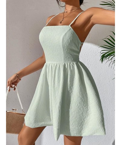 Women's High Waist Spaghetti Strap Jacquard Lace Up Backless Cami Mini Dress Green $19.32 Dresses