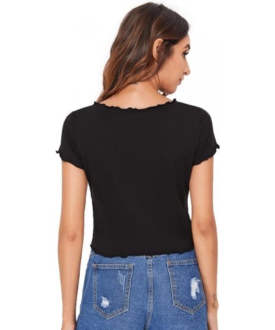 Women's Basic Crop Top Short Sleeve Round Neck Tee T-Shirt Black-5 $10.75 T-Shirts