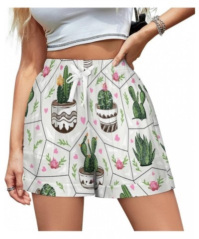 Women Pajama Shorts Beach Casual Athletic High Waist Drawstring Shorts Sleepwear Soft Lounge Casual Pants S-3XL Succulents Gr...