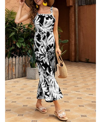 Women's Casual Boho Trim Sleeveless High Waist Wide Leg Jumpsuit Romper Black Flora $15.05 Jumpsuits