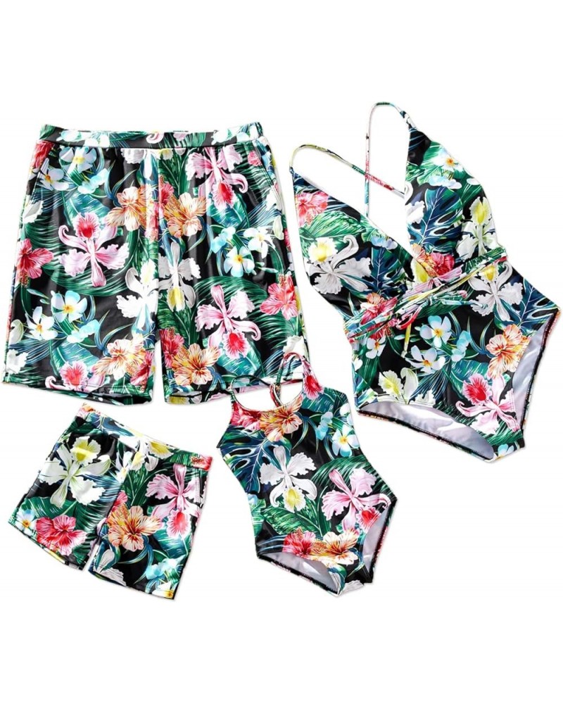 Mommy and Me Matching Swimsuit One Piece Leaves Printed V Neck Bathing Suits Family Swimwear Matching Set Women Green-1 $14.3...