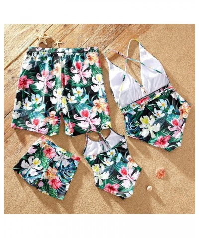 Mommy and Me Matching Swimsuit One Piece Leaves Printed V Neck Bathing Suits Family Swimwear Matching Set Women Green-1 $14.3...