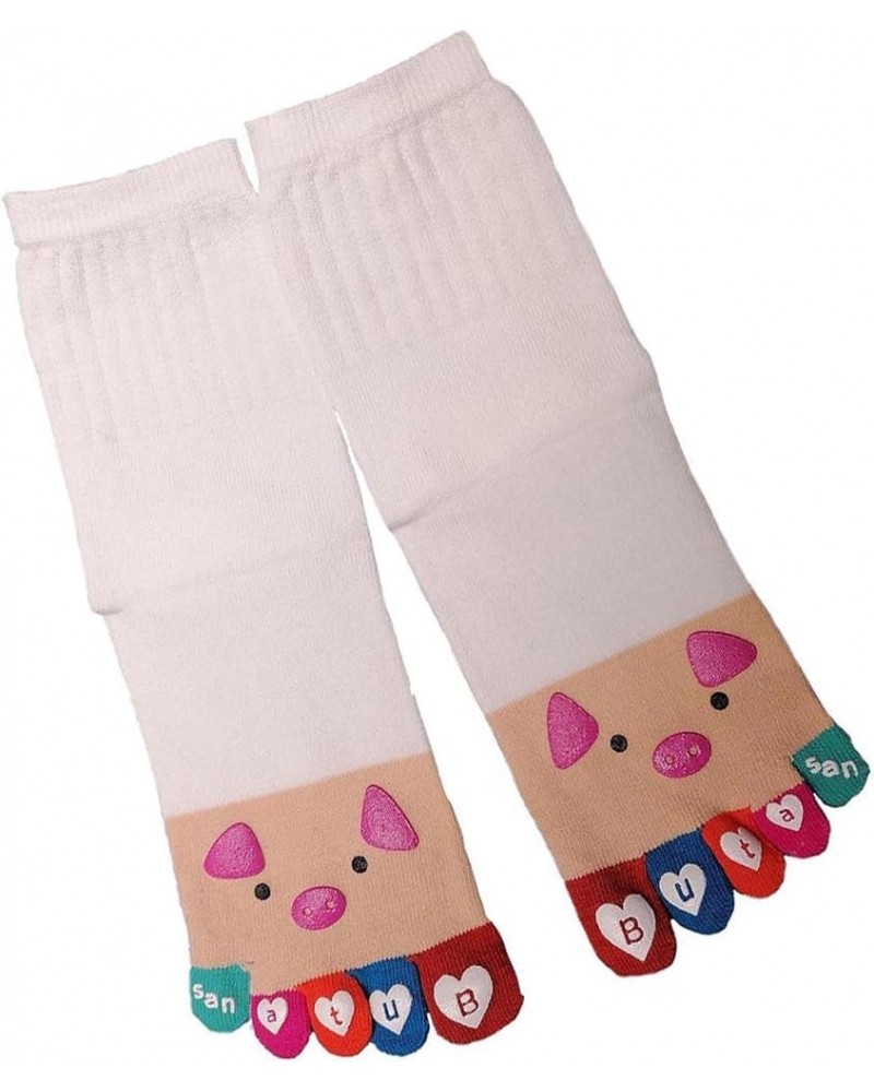 Women's Toe Socks Five Fingers Socks Cute animal pattern socks Funny cartoon Sports Toe socks White-piggy $7.68 Activewear