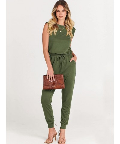 Women's Summer Crewneck Sleeveless Casual Loose Stretchy Jumpsuits Rompers with Pockets Army Green $18.90 Jumpsuits