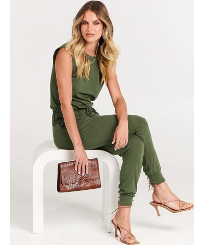 Women's Summer Crewneck Sleeveless Casual Loose Stretchy Jumpsuits Rompers with Pockets Army Green $18.90 Jumpsuits